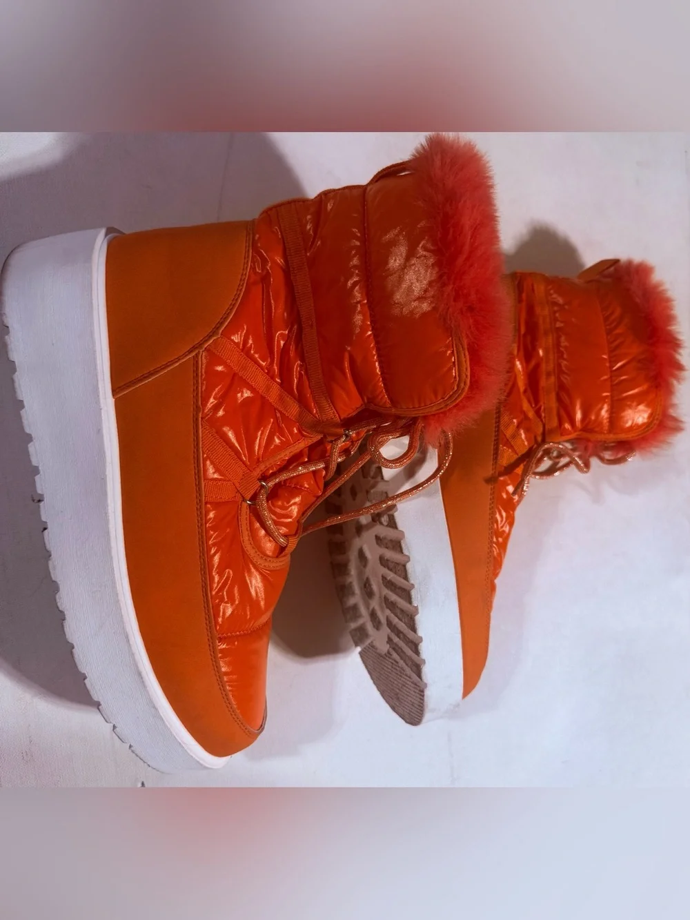Wild Diva Lounge Orange Quilted Faux-Fur Platform Winter Boots